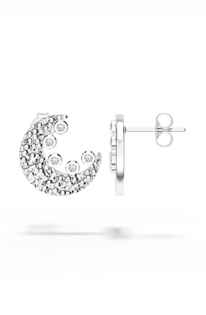 925 Sterling Silver Textured Crescent Moon Moissanite Stud Earrings : SILLUXE003_S