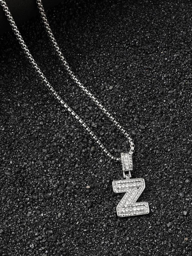 Men'S Embellished Alphabet Pendant Necklace - Silver : FANC1071-Z
