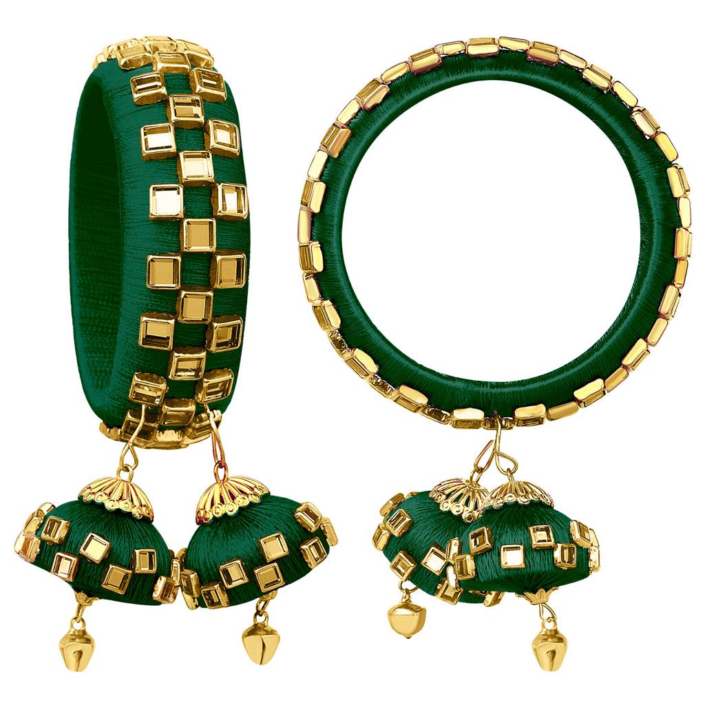 Peora Silk Thread Crystal Design With Dangling Jhumki Chuda Chura Bangle Set For Women : PF51B73G