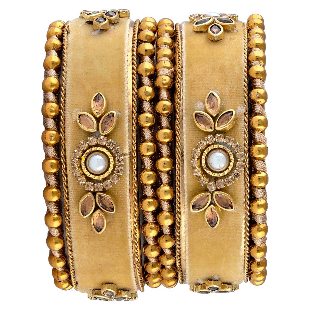 Peora Royal Design Cream Velvet Bangle Set Chuda Indian Traditional Wedding Jewellery For Women Navratri Gift : PF51B55CRM