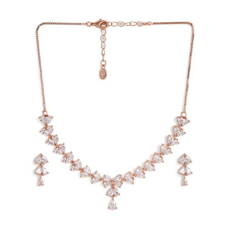 Sparkling Cz V-Shape Necklace Set For Women|Evening Wear & Parties : AD-900-RGWENKER