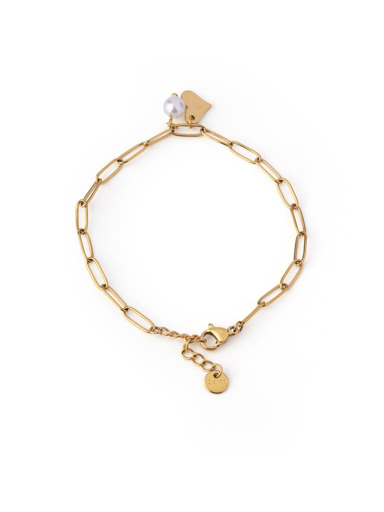 Love And Heart Pearl Charm Bracelet For Women - Waterproof & Anti-Tarnish : BR0143