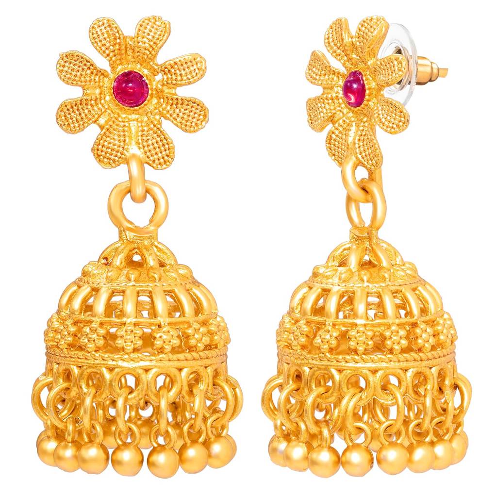 Short & Long Necklace Earrings Bridal Set For Women | Gold Plated | Faux Ruby Studded | Traditional Maharani Haar : PF04BR06RP