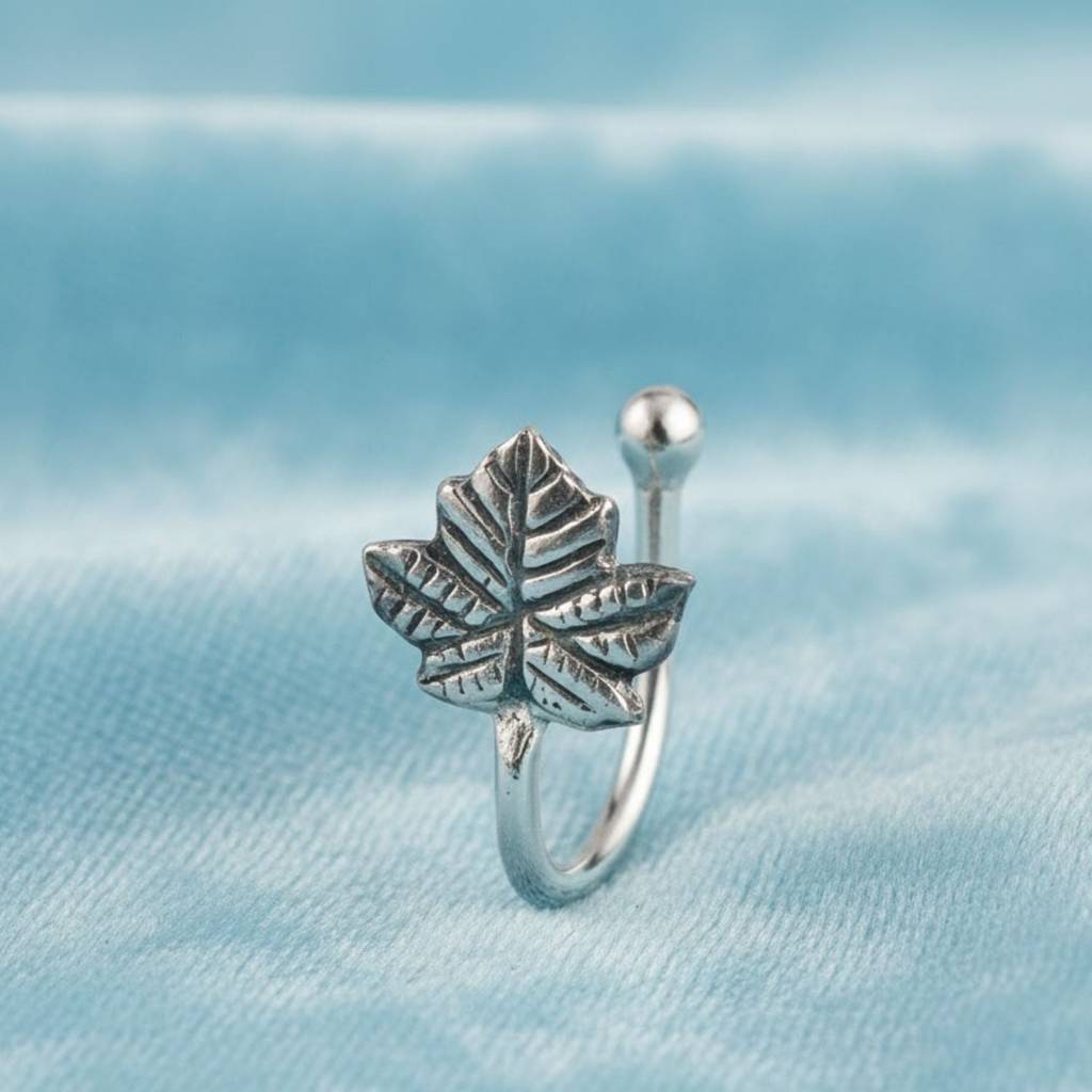 Nature-Inspired Leaf Clip-On Nose Pin 925 Sterling Silver Oxidized : CNP-0005