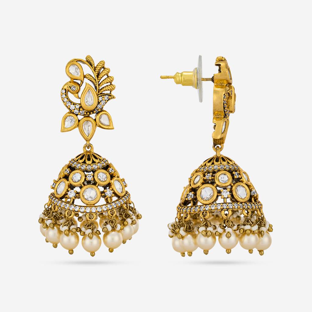 White Victorian - Plated Bridesmaid Kundan Earring - 467964 : 467964