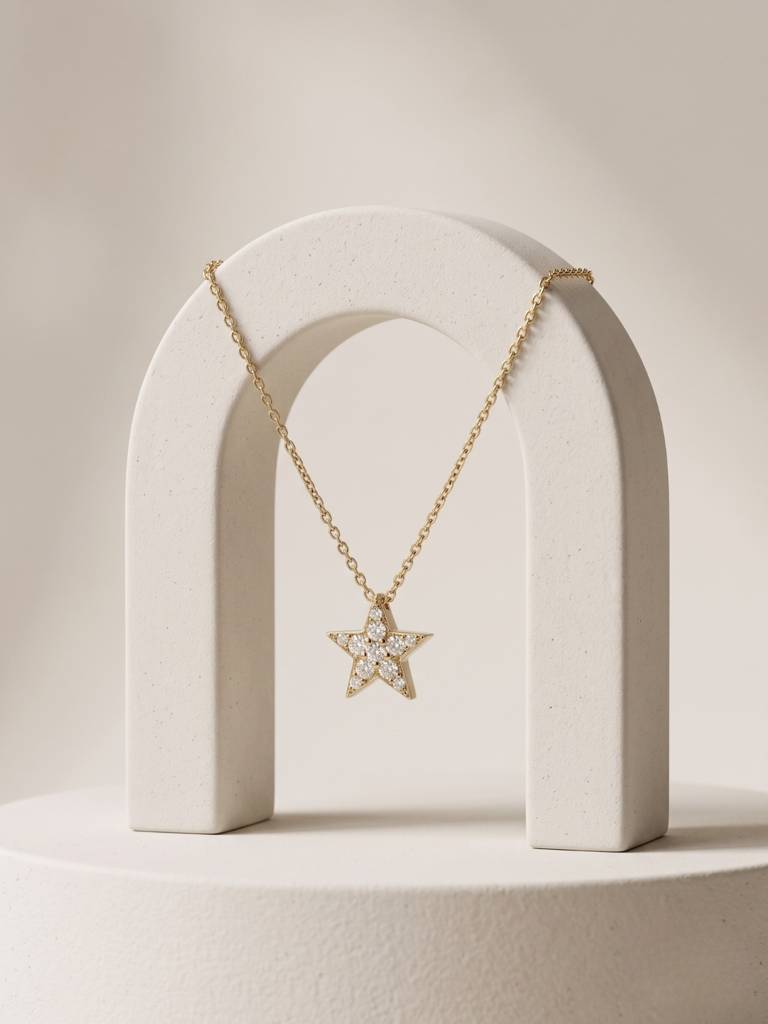 JAIN JEWELS INDIA 925 Sterling Silver Golden Celestial Star