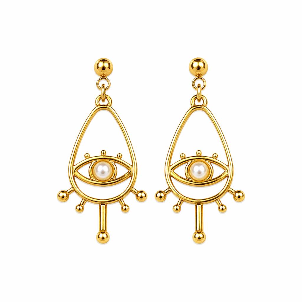 Gold Tone Evil Eye Drop Earrings For Women & Girls : HCE-649-A8292