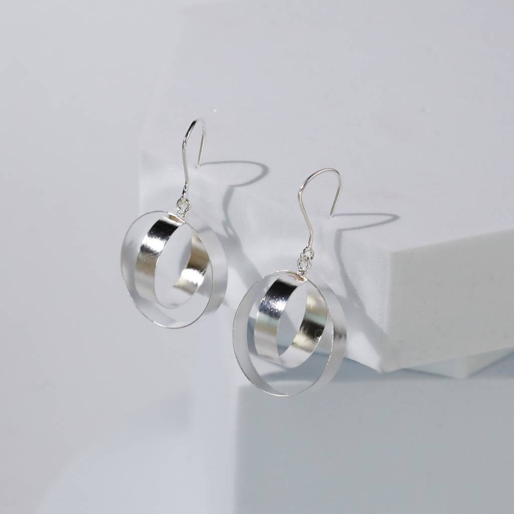 Hula Hoops - Fold Earrings ( Shiny Silver Finish ) : Round_in_Round_Earrings_Apr25