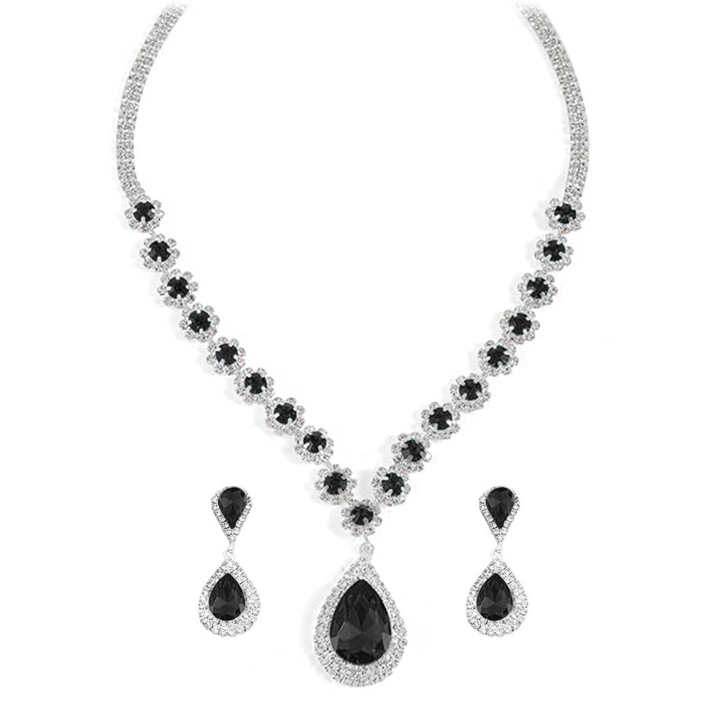 Peora Silver Plated Cubic Zirconia & Crystal Studded Teardrop Tassel Necklace With Drop Earrings Set Stylish Fashi : PX9N144BL