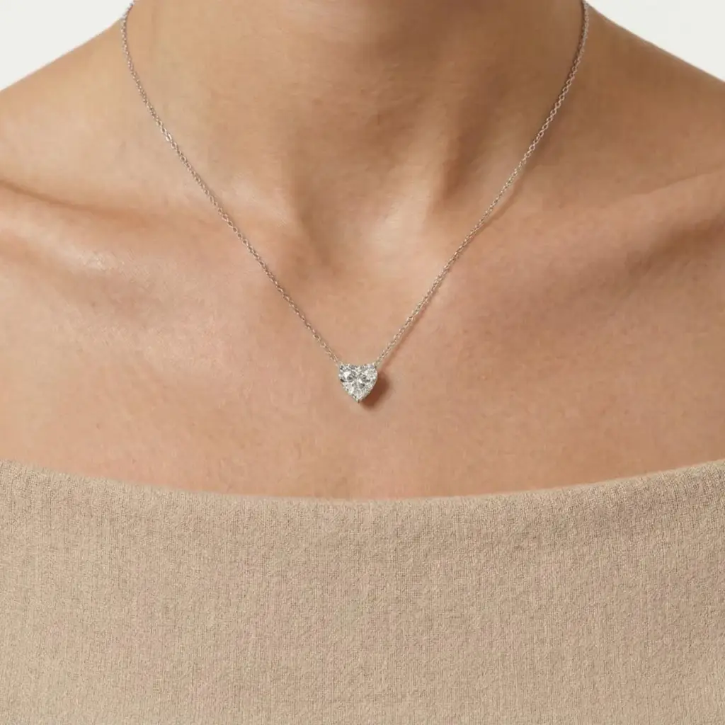 Romantic Heart Solitaire Pure Silver Pendant Necklace : VST-HRT-10-SL-G-C