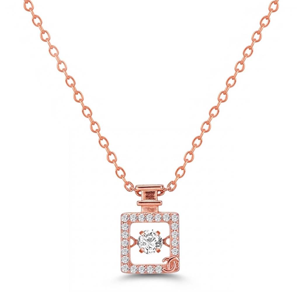 Crystal & Cubic Zirconia Studded Rose Gold Plated Pendant Chain Necklace Fashion Jewellery For Women & Girls : PX9P80CW