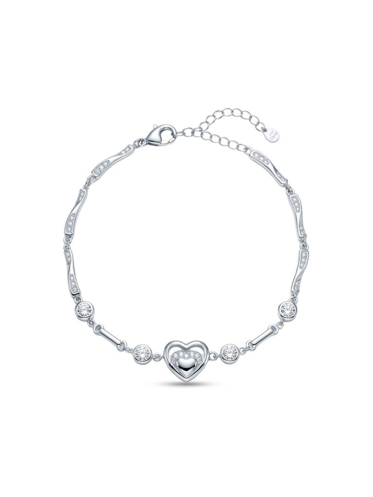 925 Silver Triple Crystal Heart Bracelet For Women : BR-61