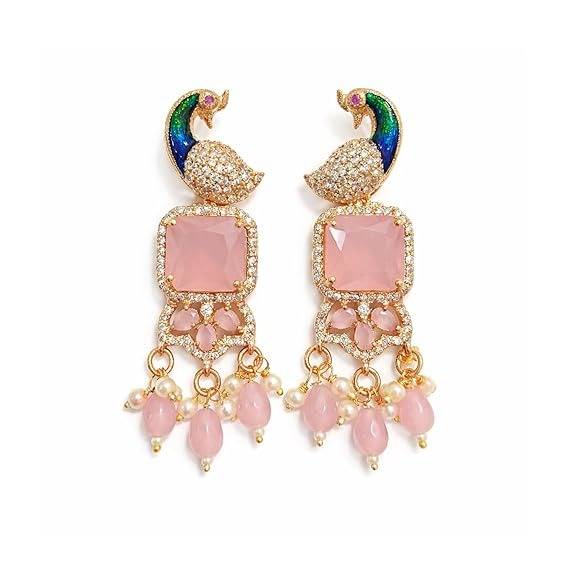 Rose Gold Peacock Dangle Earrings : AD-934-RGMPERER