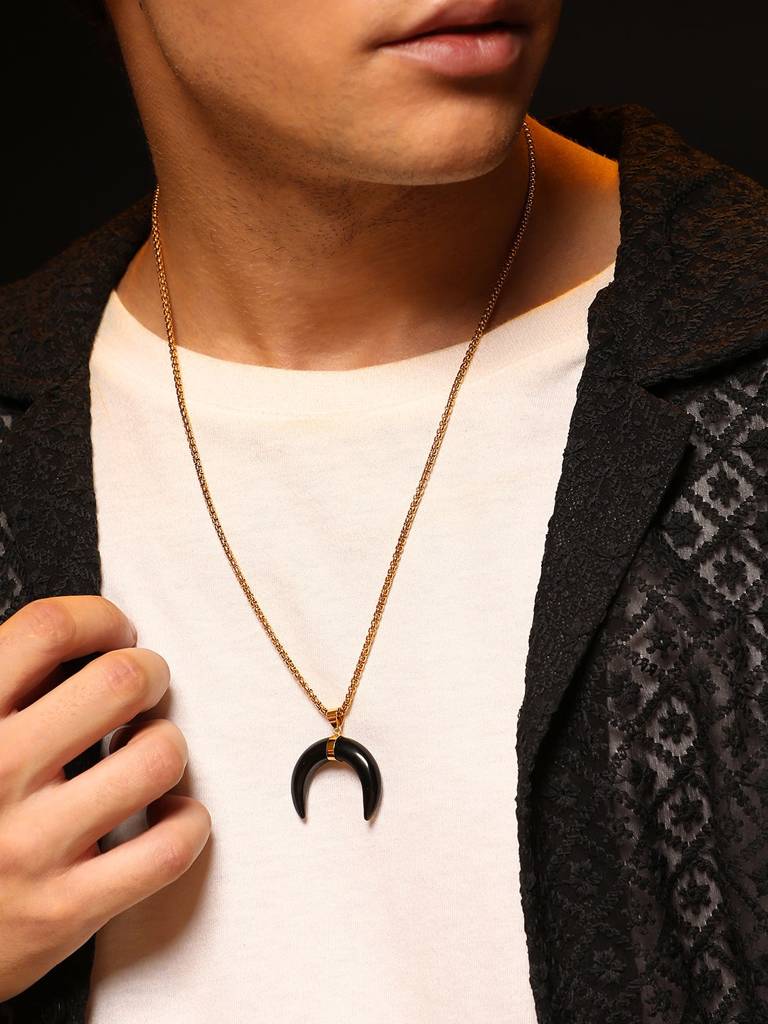 Men'S The Horn Pendant Necklace - Onyx Black : FAPD1106