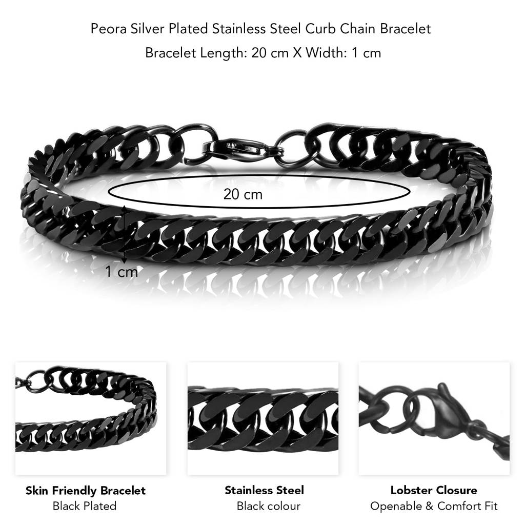Black Stainless Steel Metal Bracelet Stylish Openable Fancy Design Stylish Jewellery Gift For Men Boys : PX5SB80B