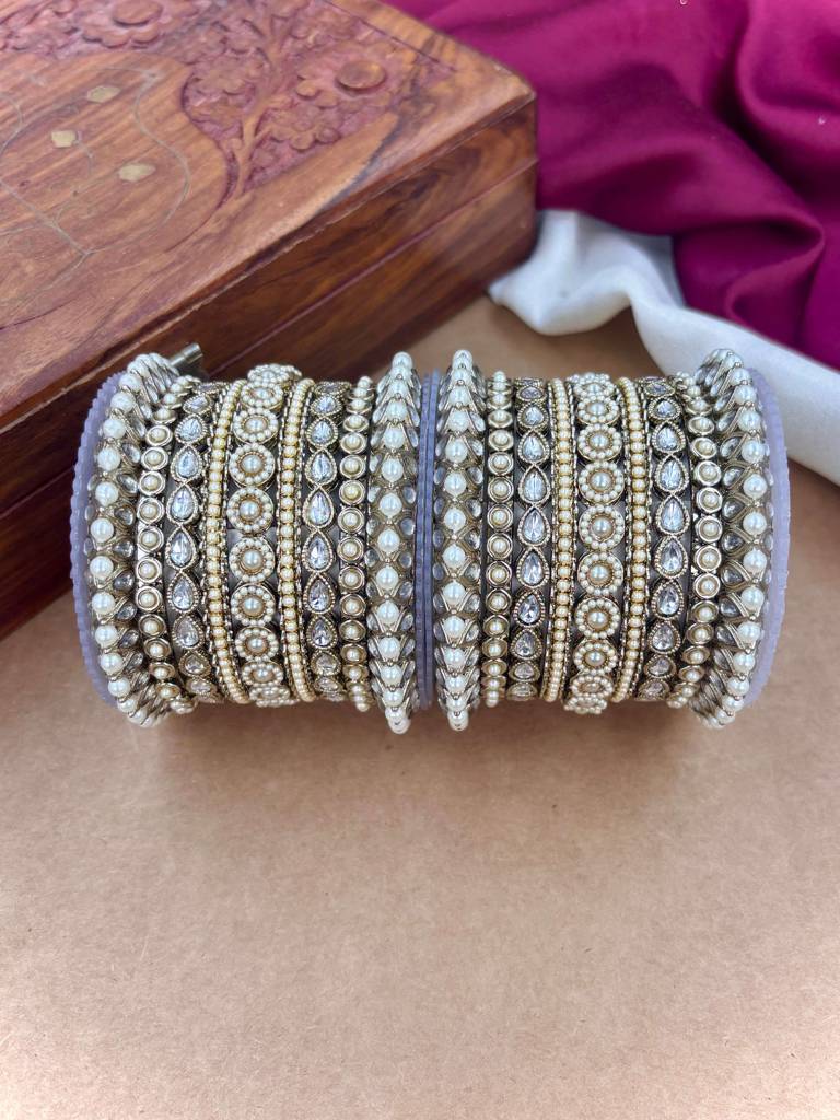 Antique Finish Pearl Bangles Set : HB-54-24
