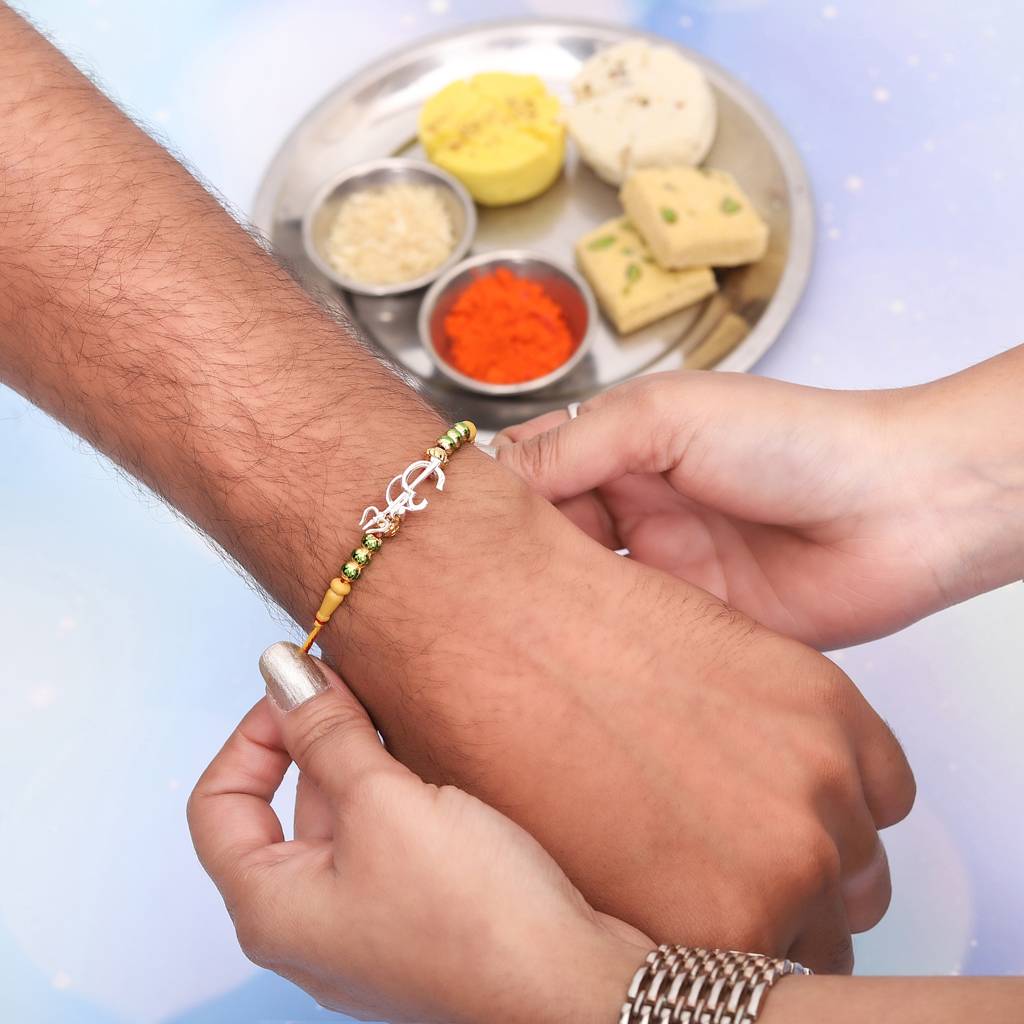 Trishul Om 925 Sterling Silver Rakhi For Brother : RB-0029