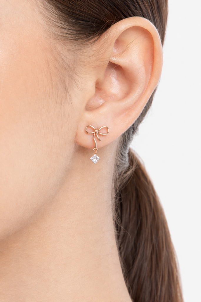 Rose Gold Plated 925 Sterling Silver Bow Stud Earrings : ER-40014-RG