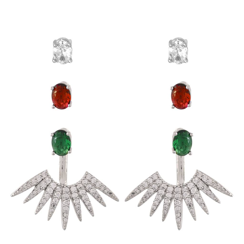 Fireworks Multi-Color Sparkle Burst Inter Changeable Ear Jacket Earrings : 8905124548266