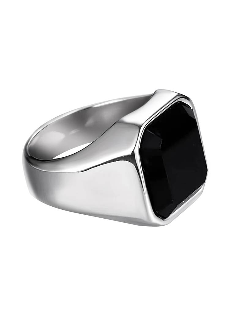 Peora Black Stone Studded Silver Plated Finger Ring Fashion Fancy Jewellery Gift For Men & Boys (Us-9) : PX9R84-9