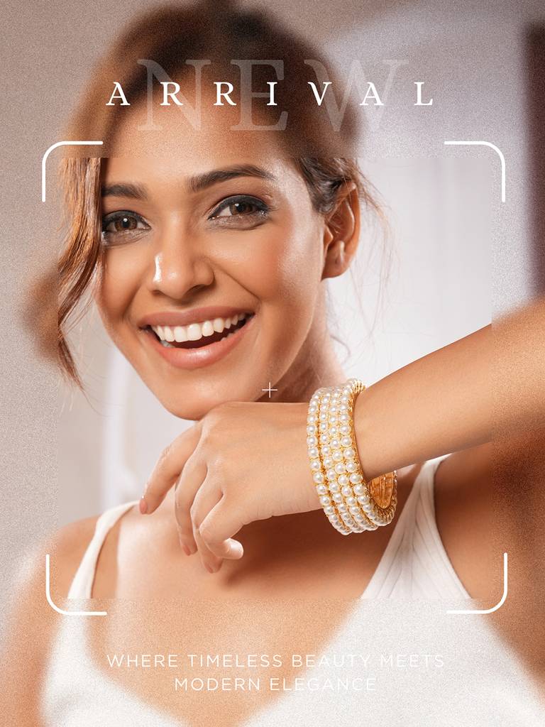 Set Of 4 Gold Polish Pearl Beaded Partywear Bangles : SJBG2747-2.4