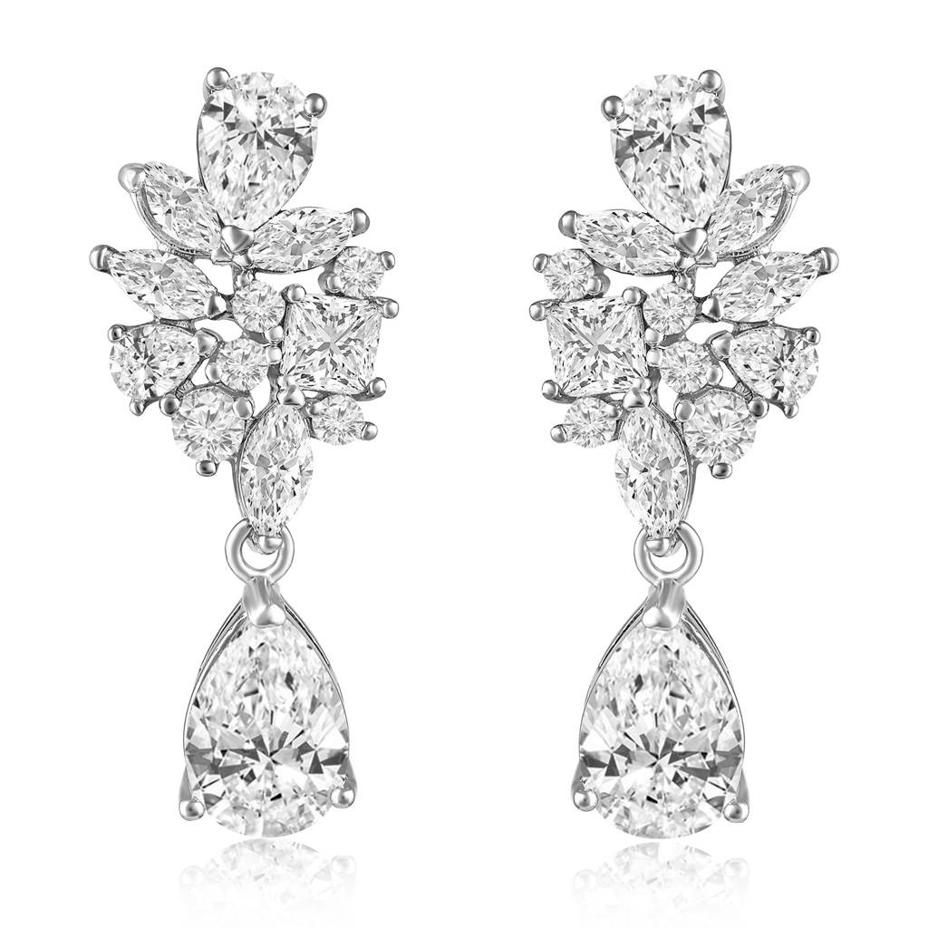 Silver Plated Cubic Zirconia & Crystal Studded Fancy Drop Earrings Contemporary Fashion Jewellery For Women & Girls : PX8E210