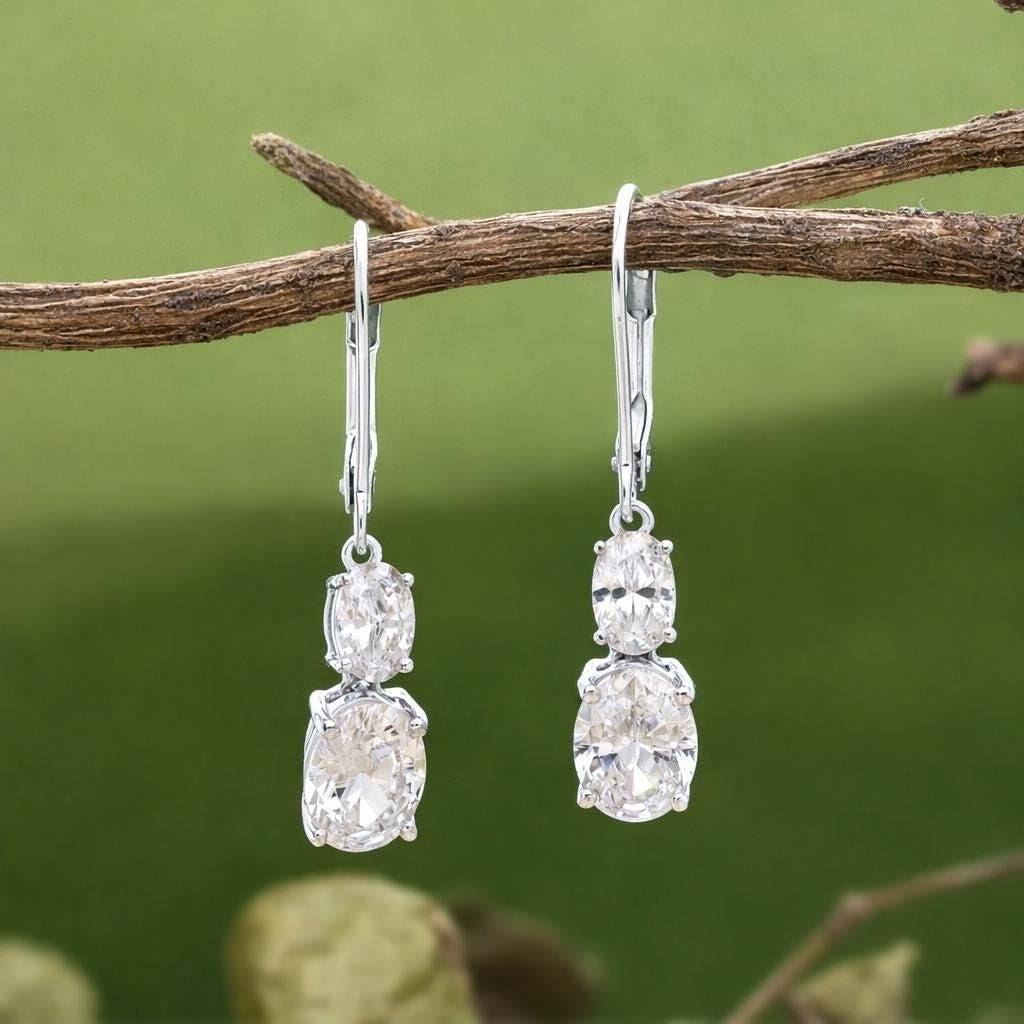 925 Silver Cz Drop Earrings Elegant Dangle : SE_000957