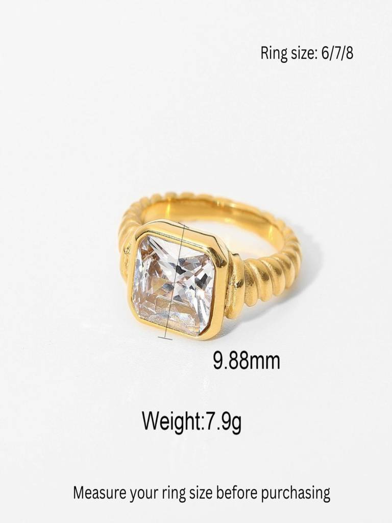 Mens White Zircon Statement Ring Anti-Tarnish Waterproof 18K Gold Plated : AWX0925R1463WH8_M