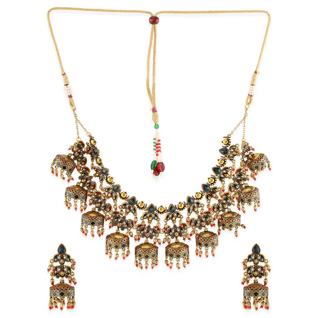 Arabian Nights Antique Gold Round Brass Jewellery Set : 8905124423983