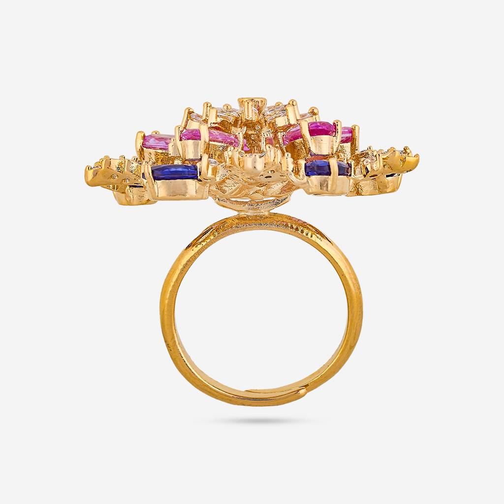 Pink-Sapphire Gold - Plated Party Wear Zircon Finger Ring - 460772 : 460772