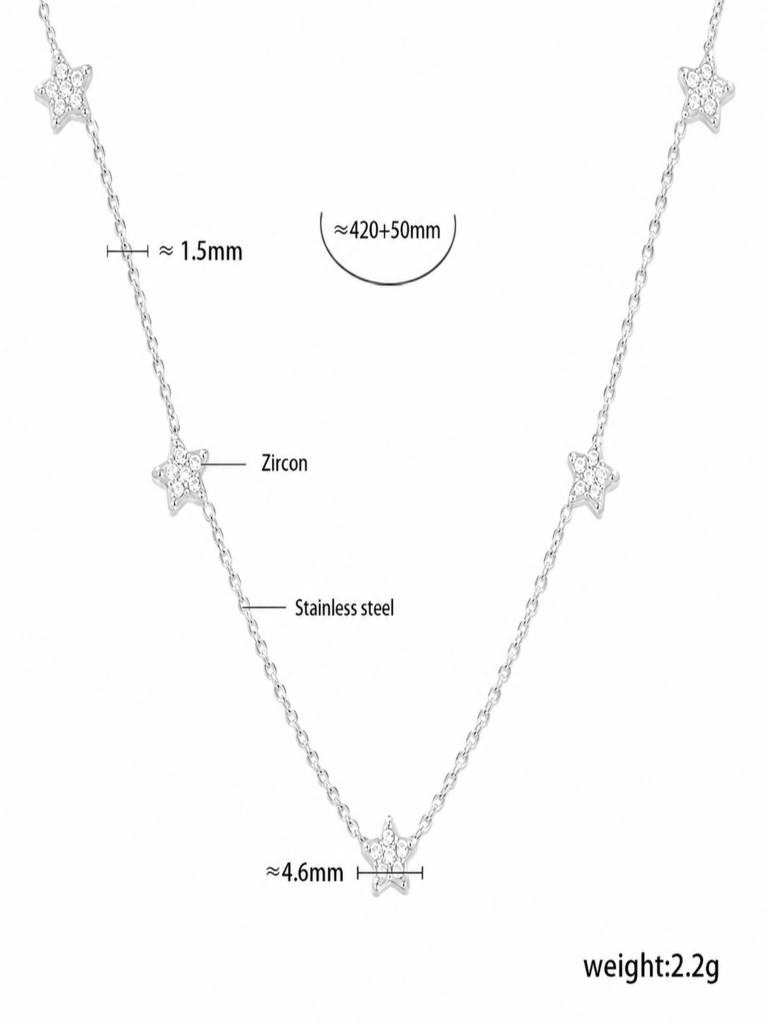 Thin Zircon Star Waterproof Anti-Tarnish Charm Necklace : ALL0726N2070S
