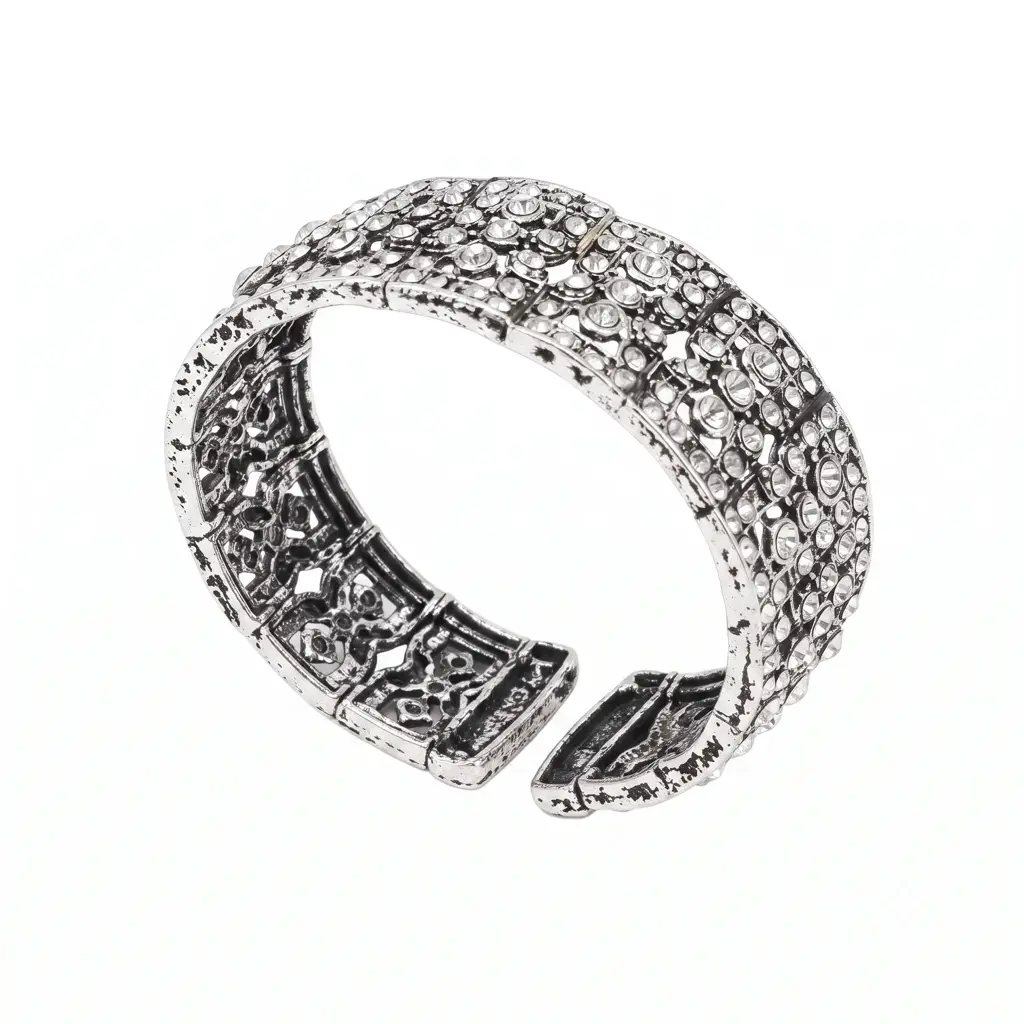 Silver Plated Alloy Antique Stone Openable Bangle Bracelet : SHBOMBR0456