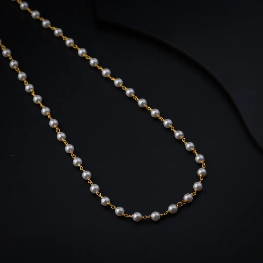 Silver Single Pearl Chain Necklace |  92.5 Silver | 22K Gold Plated : 1620887