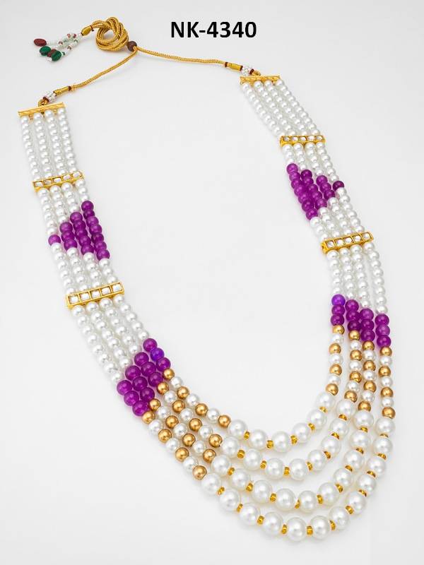 Five-Strand White Pearl And Bead Long Necklace : NK4340