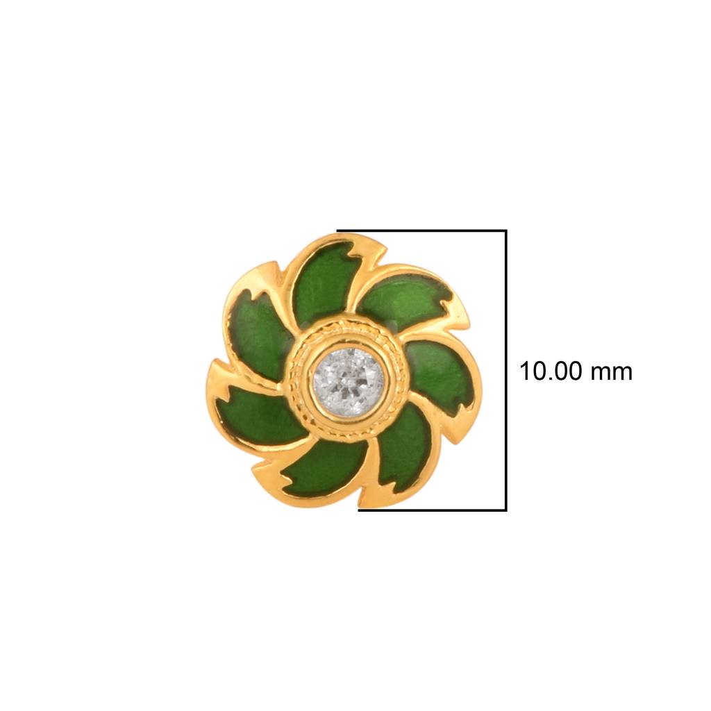 Enamel Floral Nose Pin - Sterling Silver Gold Plated : NP-00033_925S_YG_WCZ_GREEN