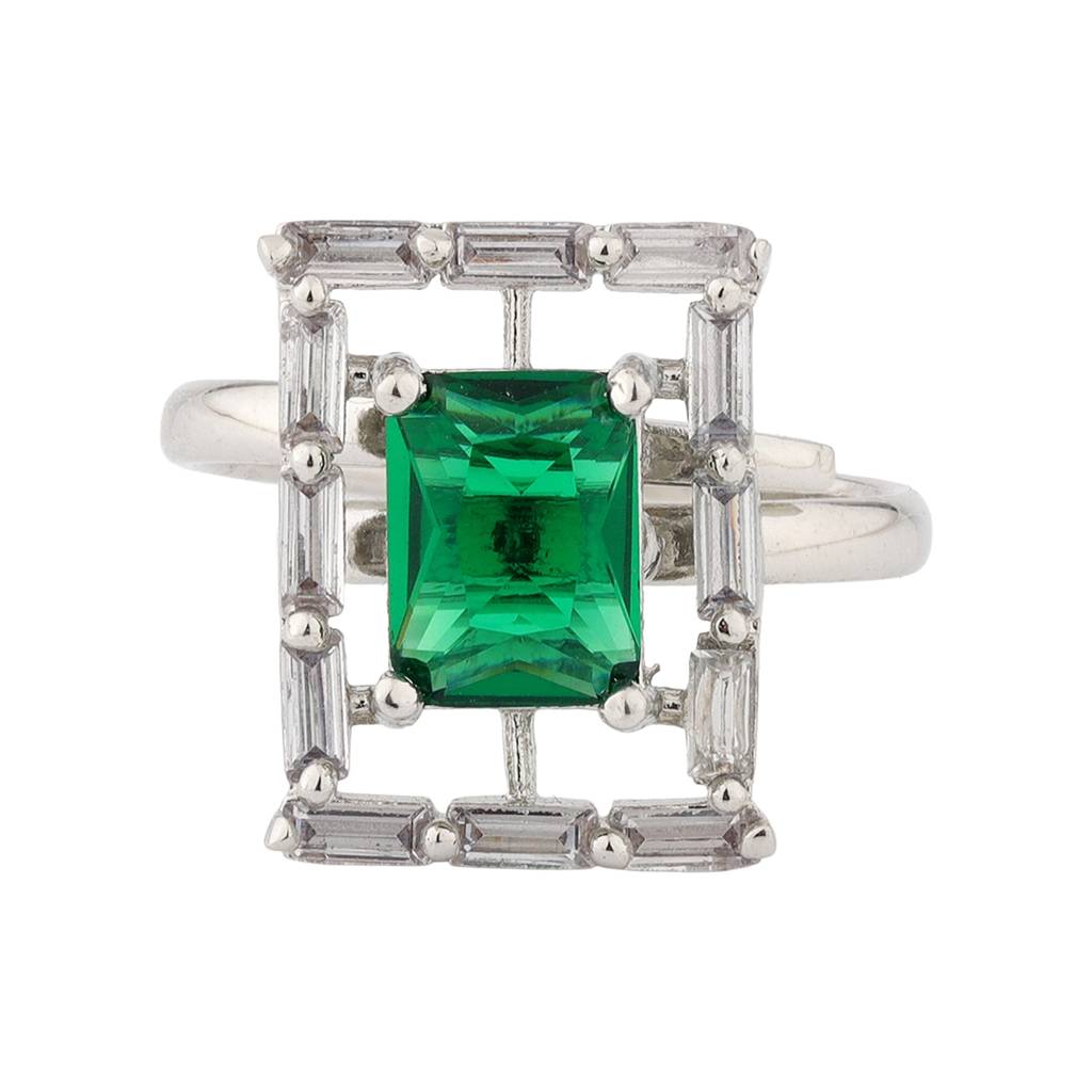Sparkling Elegance Emerald Frame Statement Ring : 8905124569629