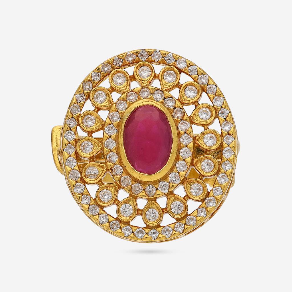 Ruby Gold Plated - Festive Temple Finger Ring - 454284 : 454284