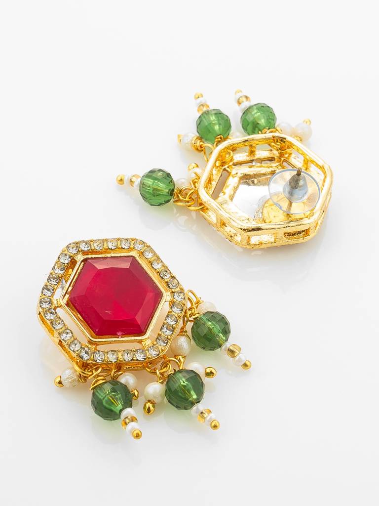 Gold Plated Red And Green Hexagonal Style Choker Set : NK4882