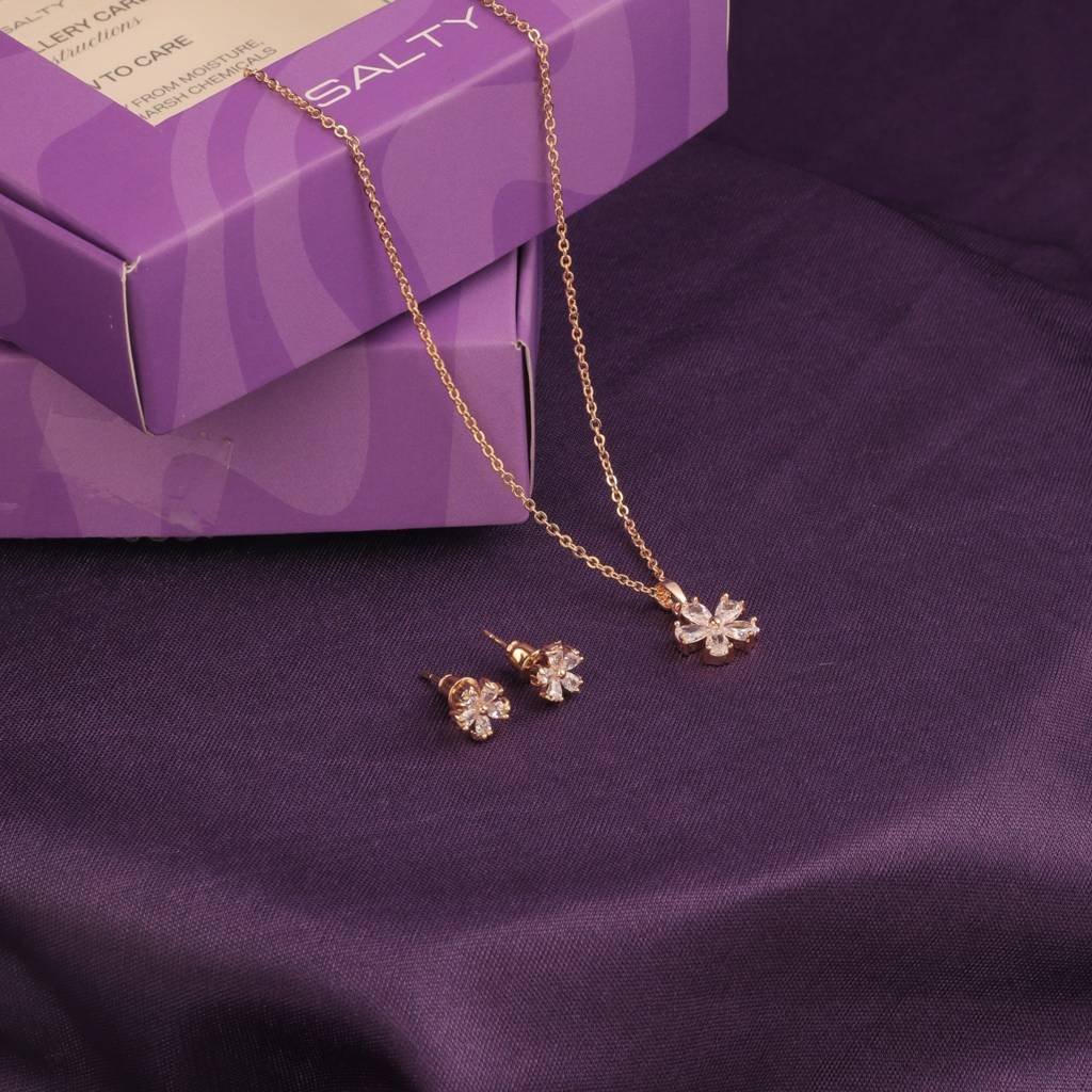 Flower Dream Necklace And Earrings Set : EN24182-G