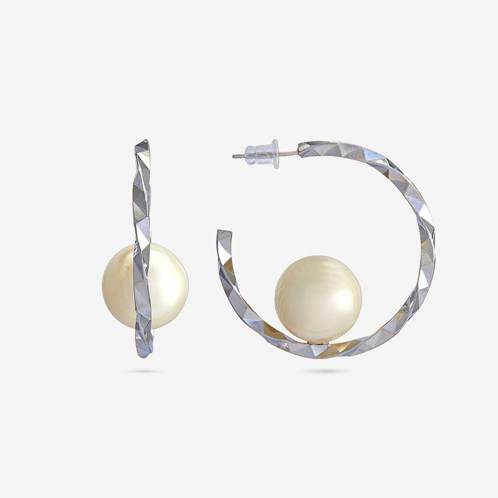 Cream Rhodium - Plated Casual Wear Trendy Earring - 446600 : 446600