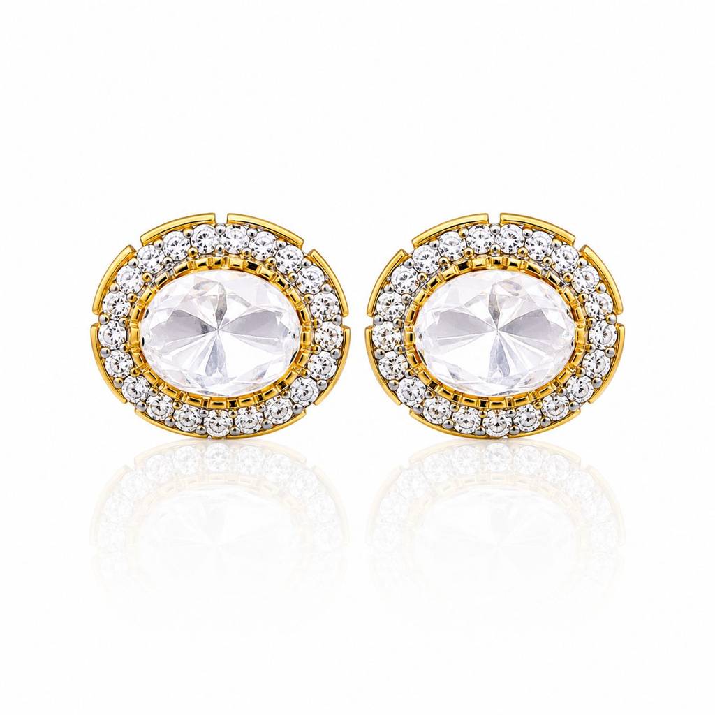 Oval Polki Classic Gold Finish Mens Cufflink Pair : 700010_2