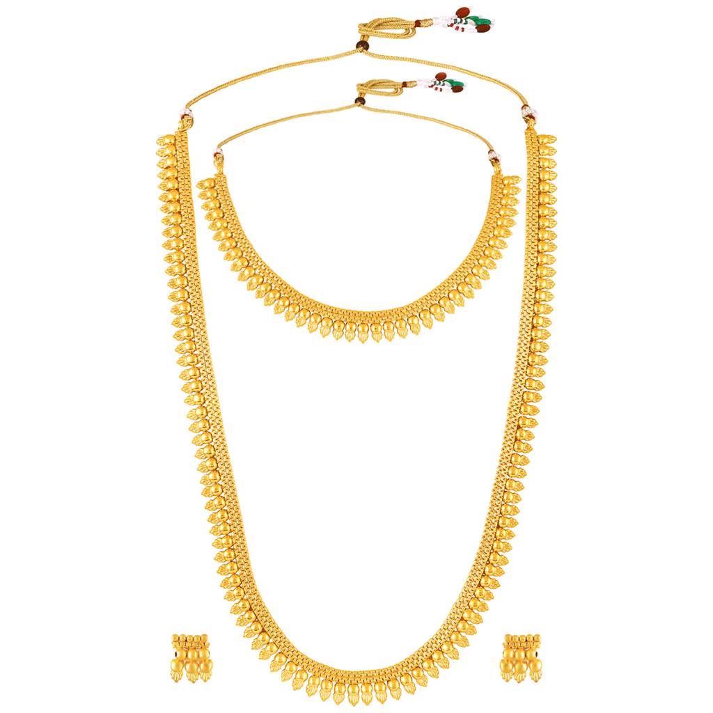 Short & Long Necklace Earrings Bridal Set For Women | Gold Plated | Maharani Haar South Indian Traditional Temple J : PF04BR05