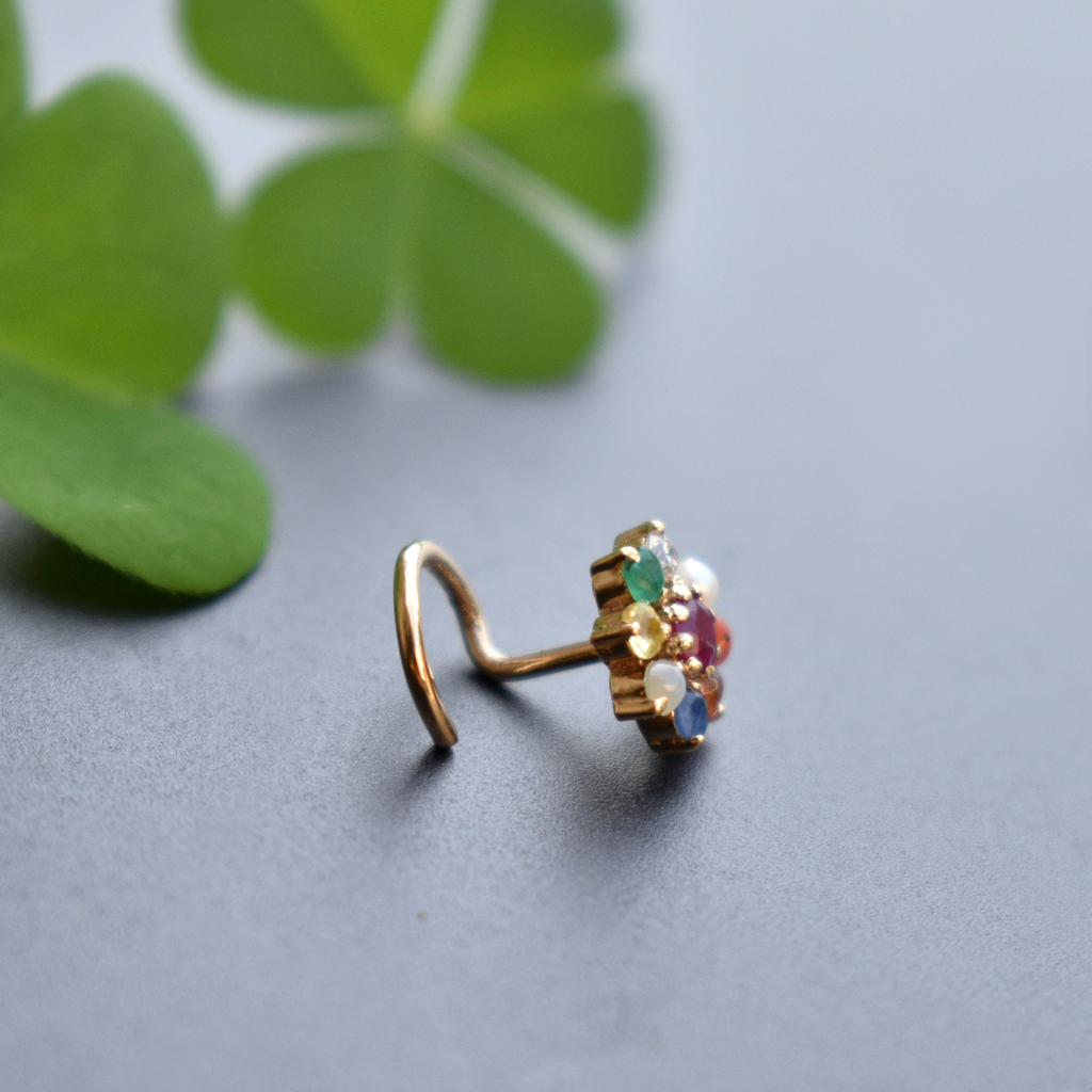 Navrtra Nose Pin In 14K Yellow Gold C Wire : NP540-14Y-C-S