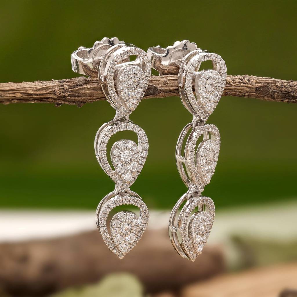 925 Silver Triple Teardrop Cz Dangle Earrings Bridal : SE_000962