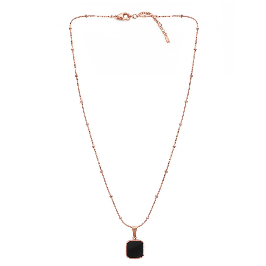 Faux Onyx Studded Pendant Chain Necklace Fashion Jewellery For Women & Girls : PX9P82CBL