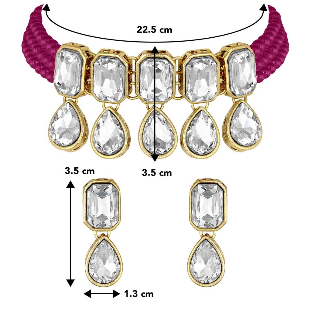 Crystal Pearl Traditional Ethnic Bridal Choker Necklace With Earrings Jewellery Set For Women Girls : PF24N2905RP