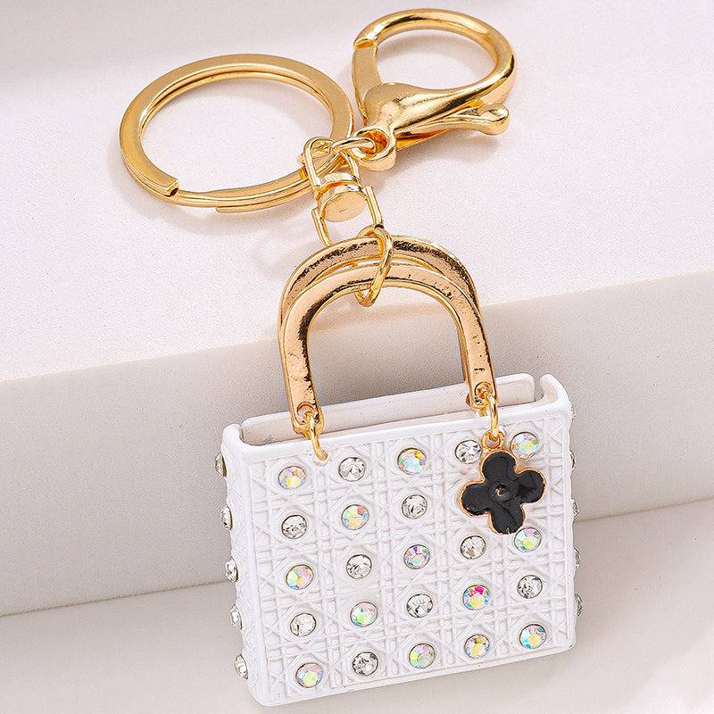 Studded Handbag Themed Bag Charm : C-BG-0056-G-WH