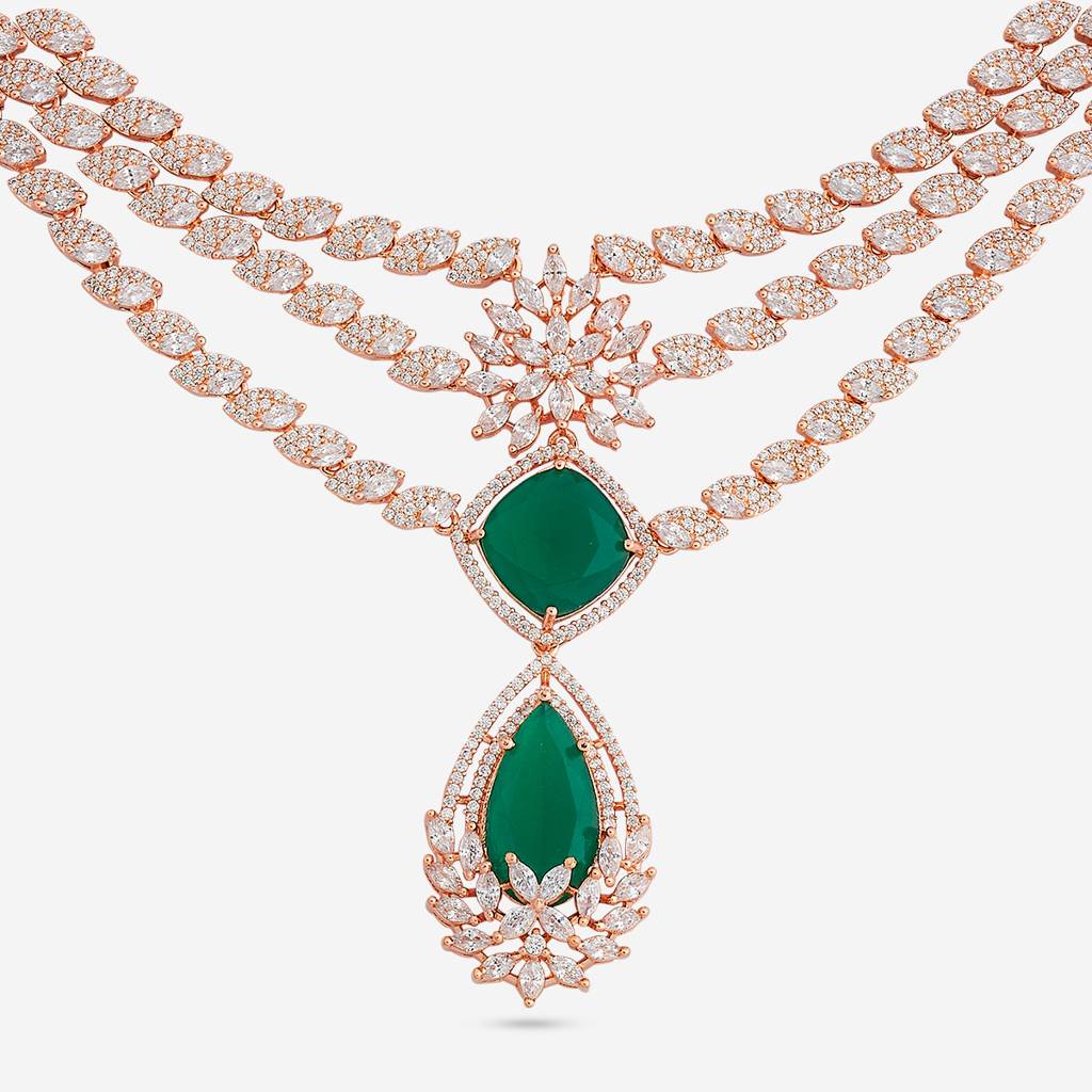 Green Rose Gold - Plated Party Wear Zircon Necklace - 463415 : 463415