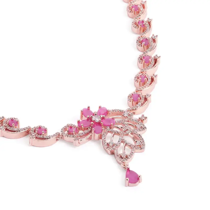Cz Floral Statement Necklace Set | Grand Festive & Cocktail Jewellery : AD-937-RGRB-NKER