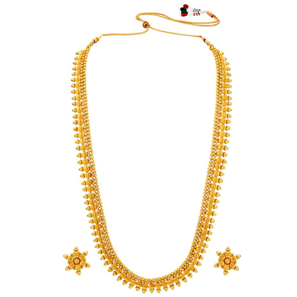 Peora Traditional Gold Plated Long Maharani Haar Necklace With Stud Earrings South Indian Jewellery Set For Women : PF04BRLS7238